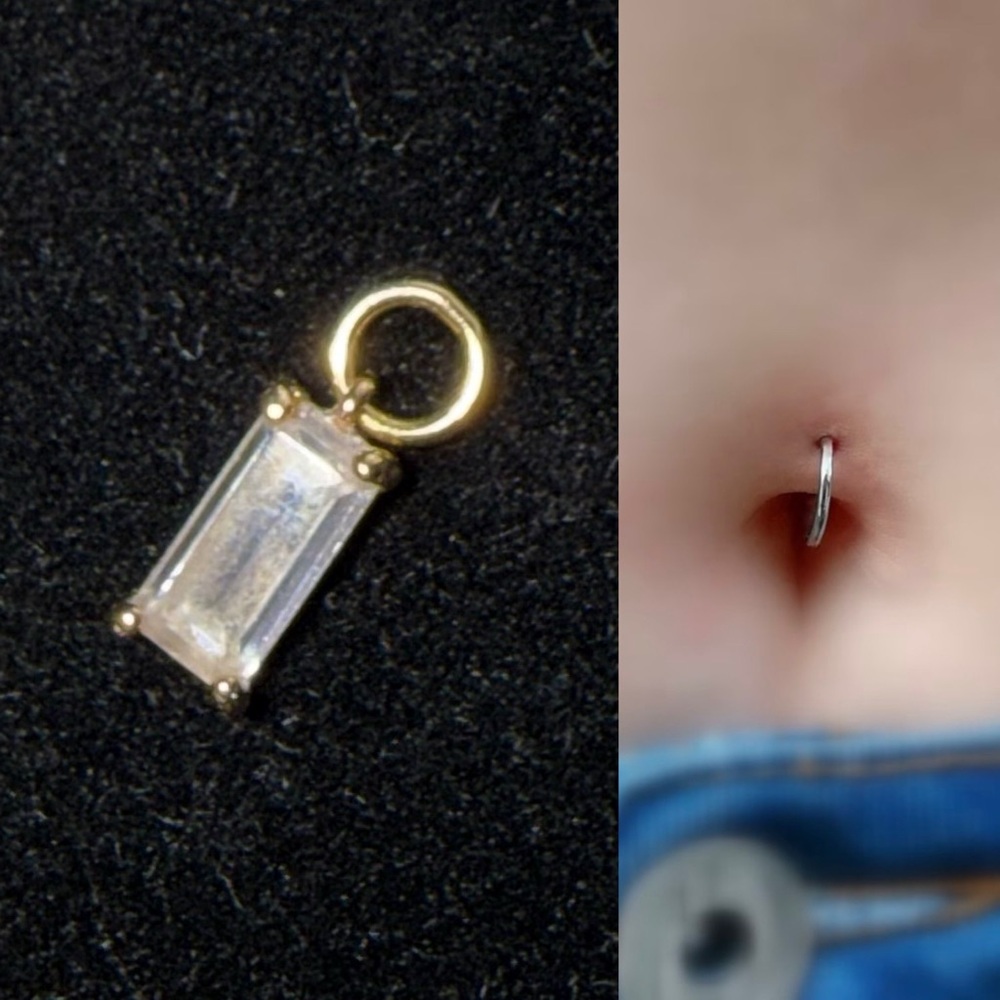 14K SOLID GOLD BELLY BUTTON RING CHARM FOR CLICKER LARGE BAGUETTE STONE X1